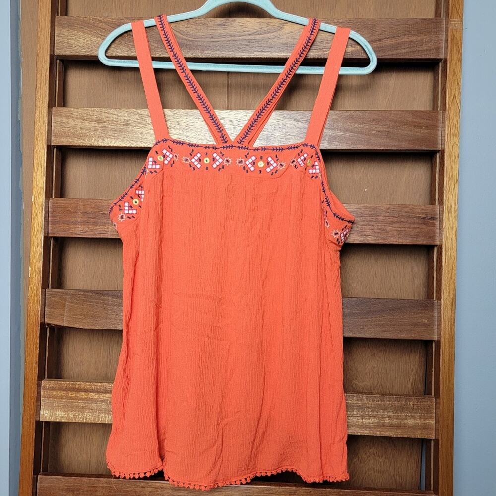 Torrid Coral Orange Embroidered Cross Strap Tank Top, Sz 1